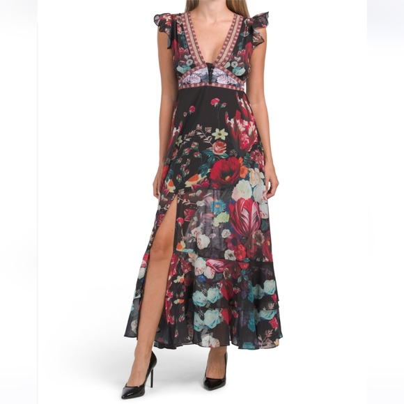 chinese dress ladies DALIA MACPHEE Women's Ruffle One Shoulder Floral Print Maxi Dress main image 1